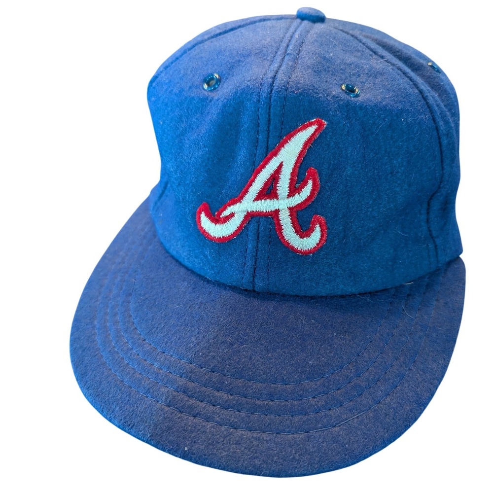 Vtg Collectible 1970s Atlanta Braves Youth Wool Felt Hank Aaron Era MLB Cap Blue